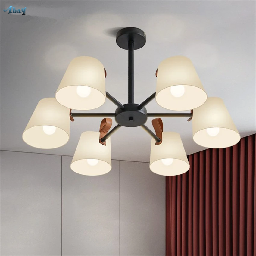 

Nordic Modern Belt Glass Chandeliers Lights Living Room Minimalist Dining Table Restaurant Bedroom Home Hanging Lamps Fixtures