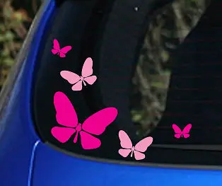 

Fashion New Pink and Hot Pink 5x Butterfly Vinyl Car Stickers ,girls car window decoration sticker for girls