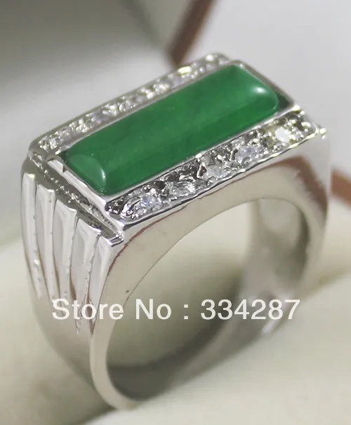 

noblest unsex green jade bead CZ ring