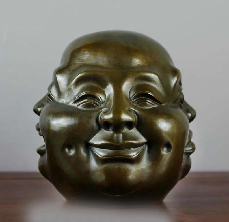 5 Китайский медный Бронзовый четыре лица выражение Maitreya Rohan монах головы Будды SD