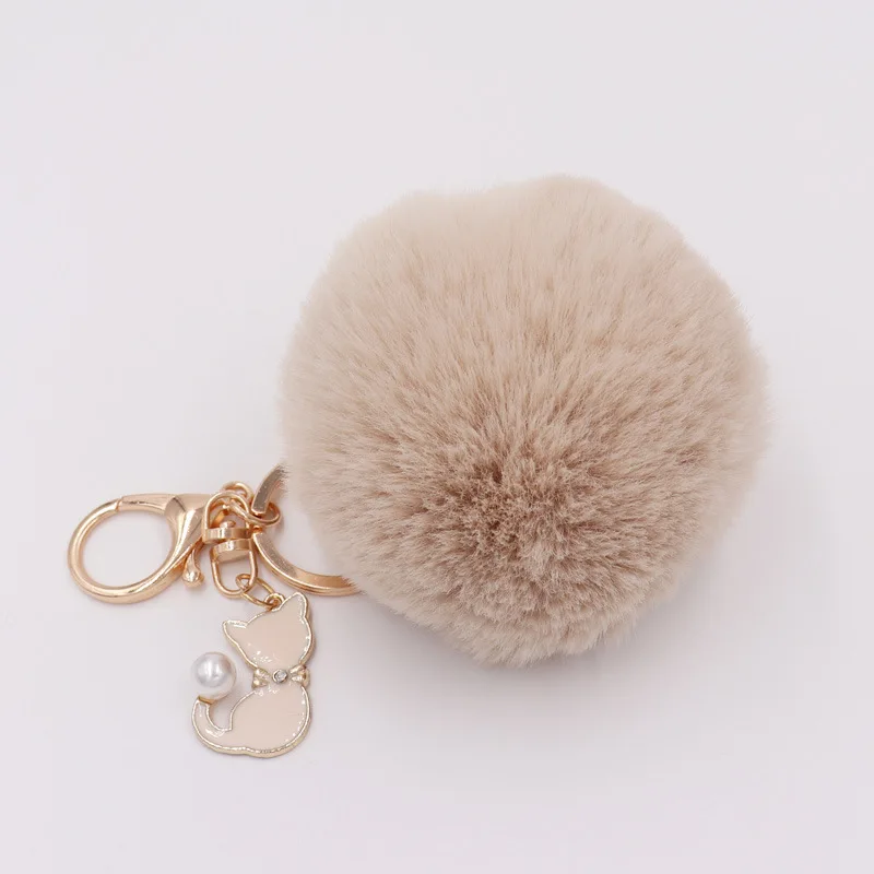 Fashion Cute Plush Ball Cat Keychain Pompom Fake Fur Fluffy Key Chain Car Keyring Bag Pendant Charms Ring Creative Gift | Украшения и