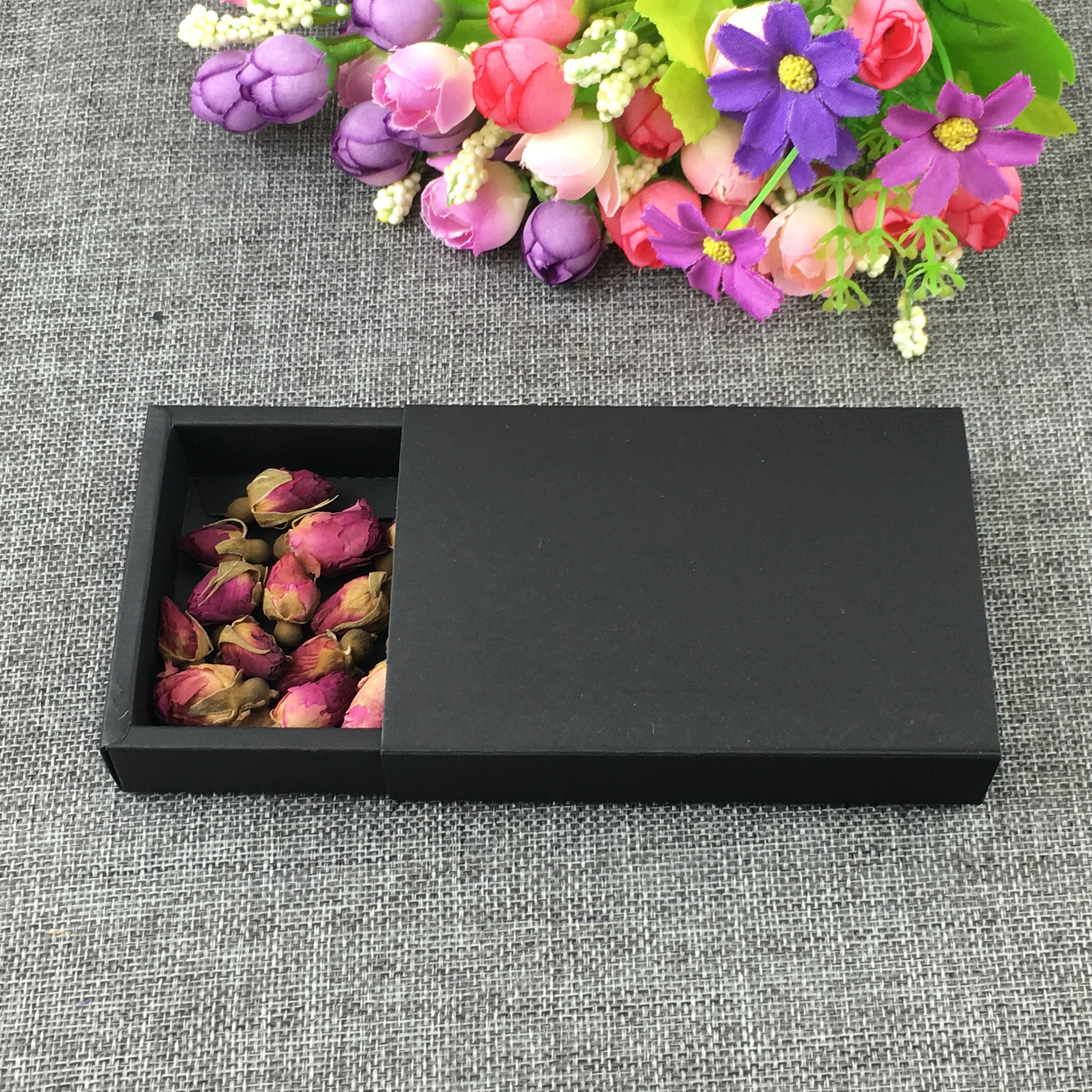 12 шт крафт ящики для документов с черным фланелеттом упаковки цветочного