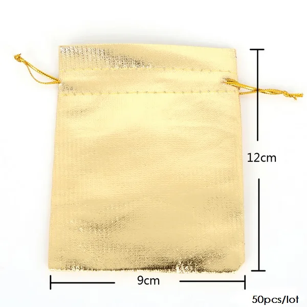 9x12cm Gold 50 шт., 7X9/9X12/10X15/13X18 см, серебристый/золотой цвет, металлическая фольга, мешочки из органзы, на Рождество, свадьбу, вечеринку, Любимые Подарки, сумки для конфет - Цвет: 9x12cm Gold