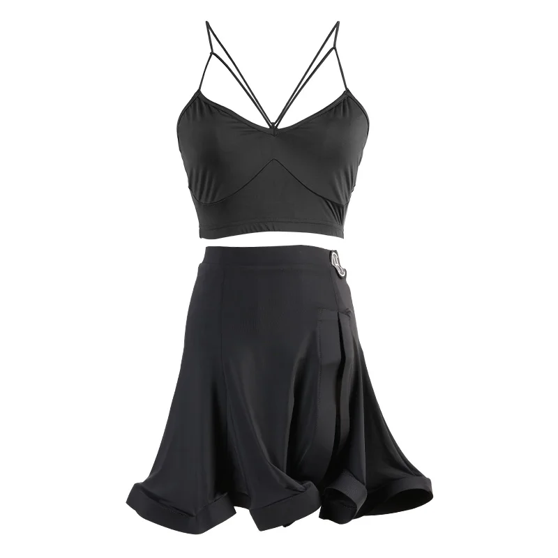 

Latin dance dress female adult practice clothes dance clothes sling sexy fish bone female performance clothing suit-DS003+DX052