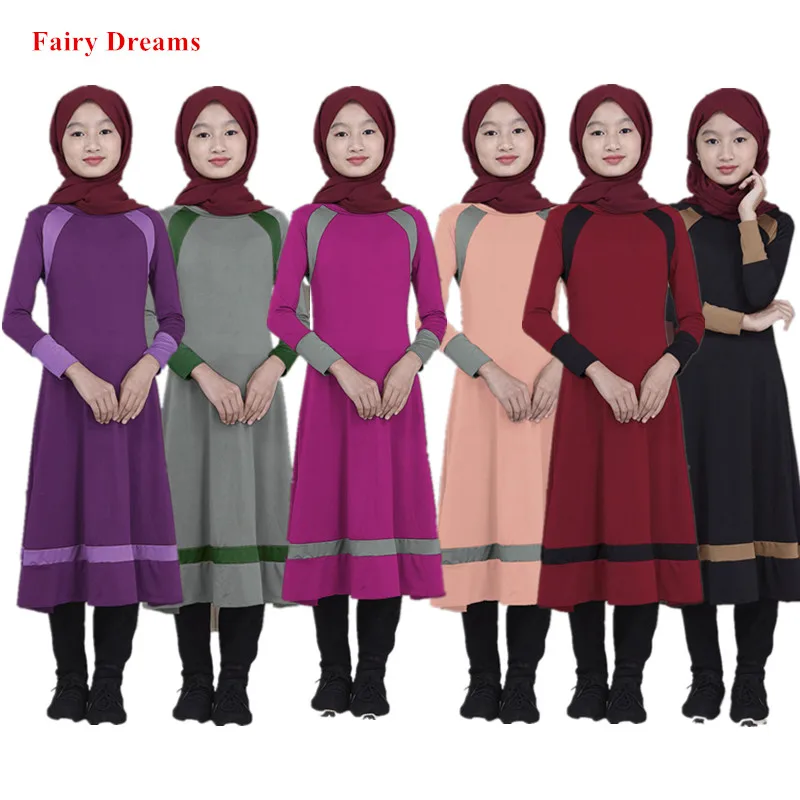 Исламская Костюмы детское мусульманское платье с длинным рукавом для детей Абаи