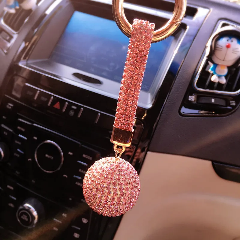 Fashion Cute Crystal Rhinestone Keyrings Leather Ball Key Chains Holder Purse Bag For Car christmas Gift Keychains Jewelry | Украшения и