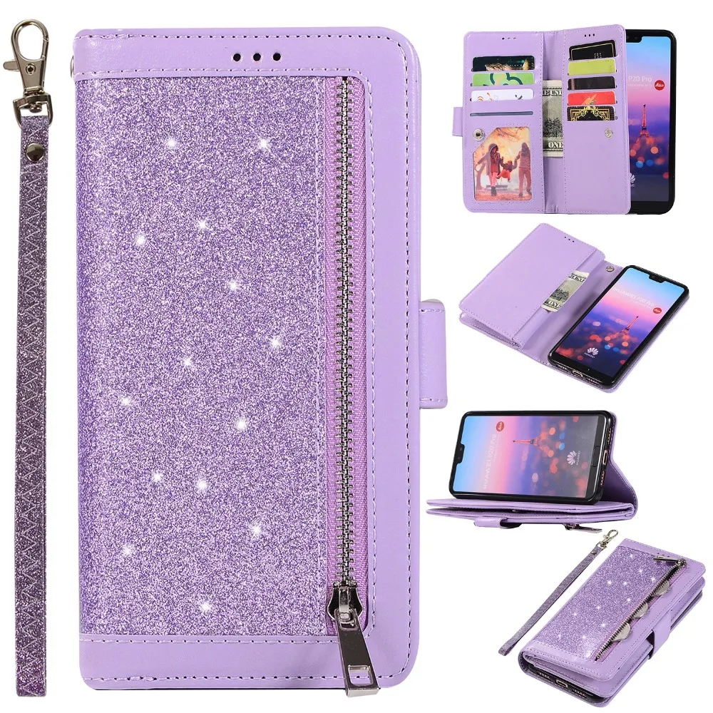 

Daxing Glitter Zipper Wallet Case For huawei P20 lite P20 Pro Card Slot Leather Cover For huawei P20 Phone bag cases