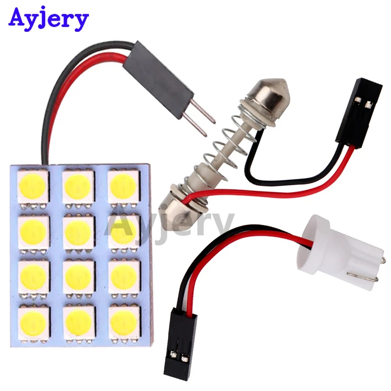 AYJERY 20 шт. Festoon Dome Bulb Lamp 12 SMD 5050 Panel светодиодный Car внутреннее освещение для чтения В