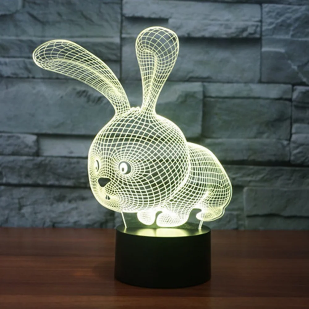 Мультфильм ночник rgb led кролик 3D Оптические иллюзии лампа fzai 7 цветов Изменение