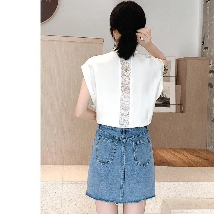 Новинка лета 2019 Сексуальная кружевная блузка с открытой спиной шифоновая