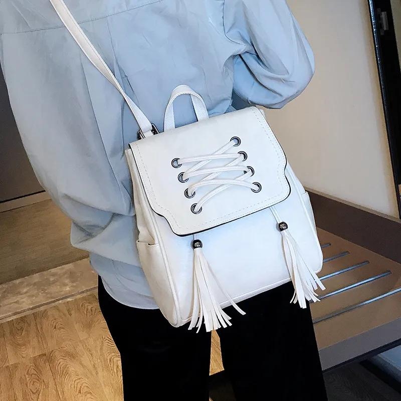 Женские кожаные рюкзаки с плетеными кисточками дорожная сумка на плечо для