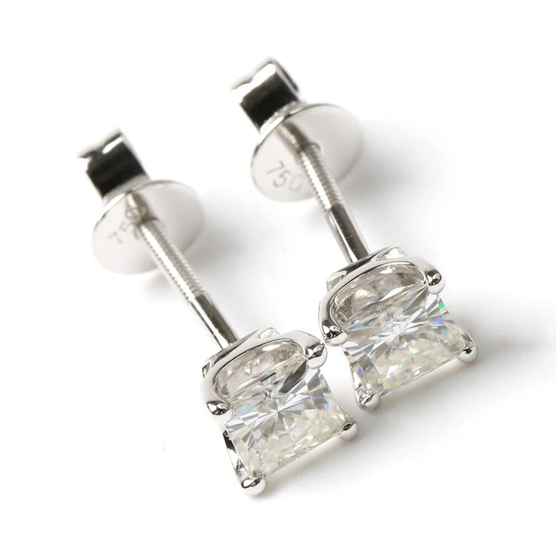 DovEggs 4.5mm Princess Cut Moissanite Solid 14K 585 White Gold Stud Earrings for Women Party Screw Back | Украшения и аксессуары