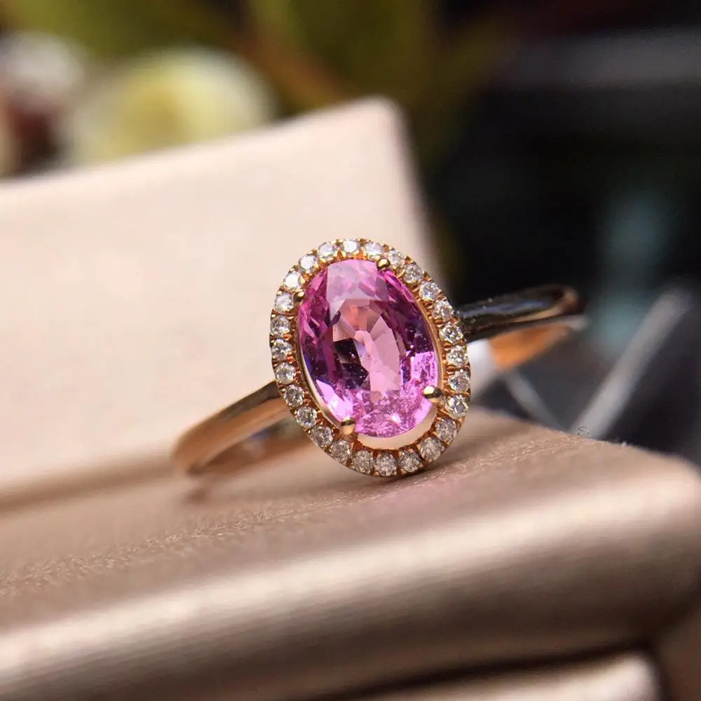 Кольцо с розовым сапфиром Pure 18 K золото натуральный Unheat Овальный розовый