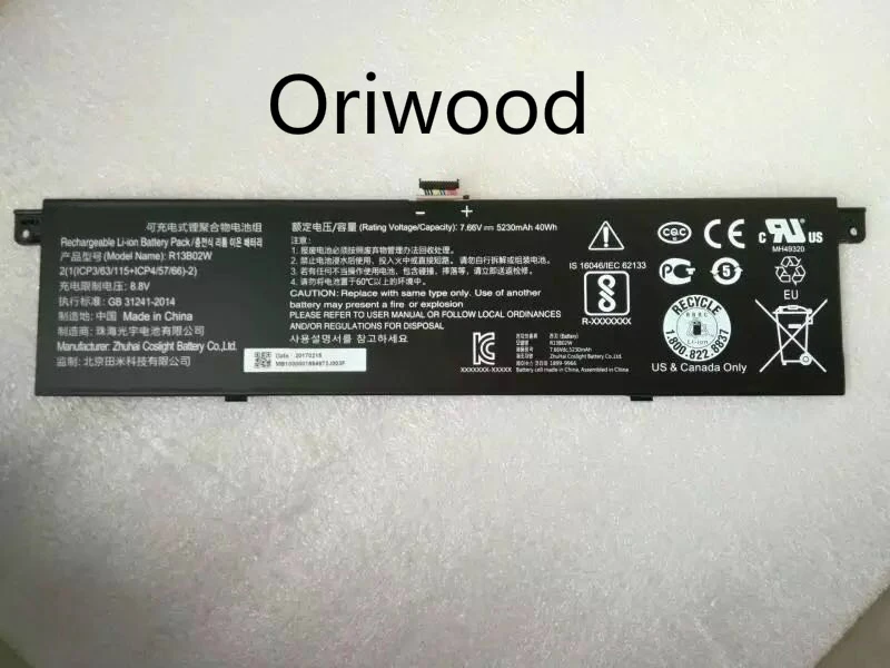 Oriwood 7 66 В 5230 мАч 40Wh R13B01W ноутбука Батарея forml air 13 3 6 5107 39wh|Аккумуляторы для