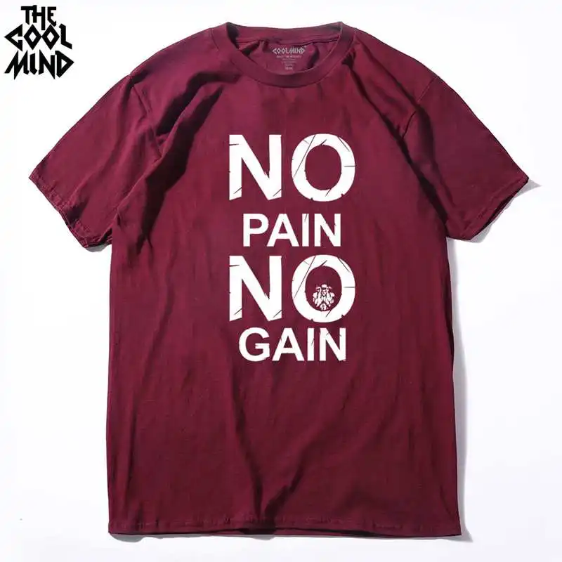 CR0121A-LS COOLMIND CR0121A Хлопковая мужская футболка с принтом «no pain no gain», повседневная мужская футболка с круглым вырезом, футболка с коротким рукавом - Цвет: CR0121A-LS