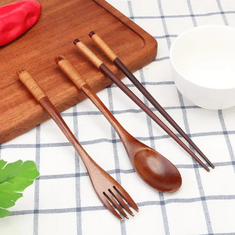 Портативная японская деревянная палочки вилка ложка посуда дорожная Bento