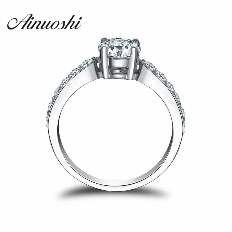 AINOUSHI 1 карат круглой огранки Promise Ring 925 пробы Серебряные ювелирные изделия кольца для Для женщин Eternity кольцо бижутерия