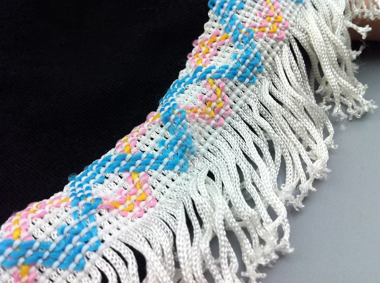 

5 yard 5cm 1.96" wide ivory blue tassel fringe tapes lace trim ribbon ML95P758