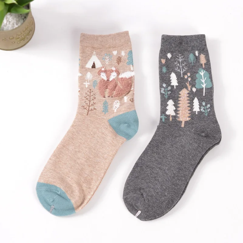 4 2 pairs бренд зима Осень Женщины Хлопок мультфильм Носки Женские девушки Милые теплые смешные Носки шаблон подарки meias calcetines - Цвет: 4