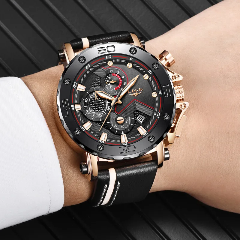 Часы LIGE мужские армейские кварцевые с кожаным ремешком | Наручные часы