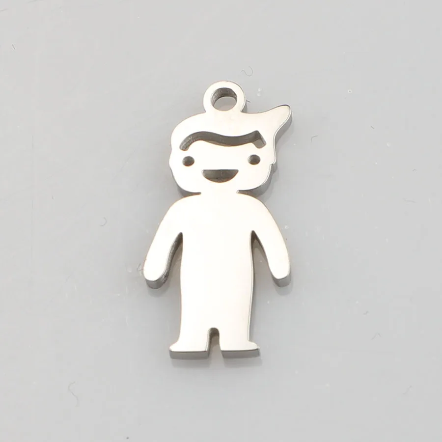 steel boy Пластина из нержавеющей стали мальчик талисман для девушки кулон серебро/золото дети семья металла тег 2 отверстия разъем зеркало полированный 50 шт - Окраска металла: steel boy