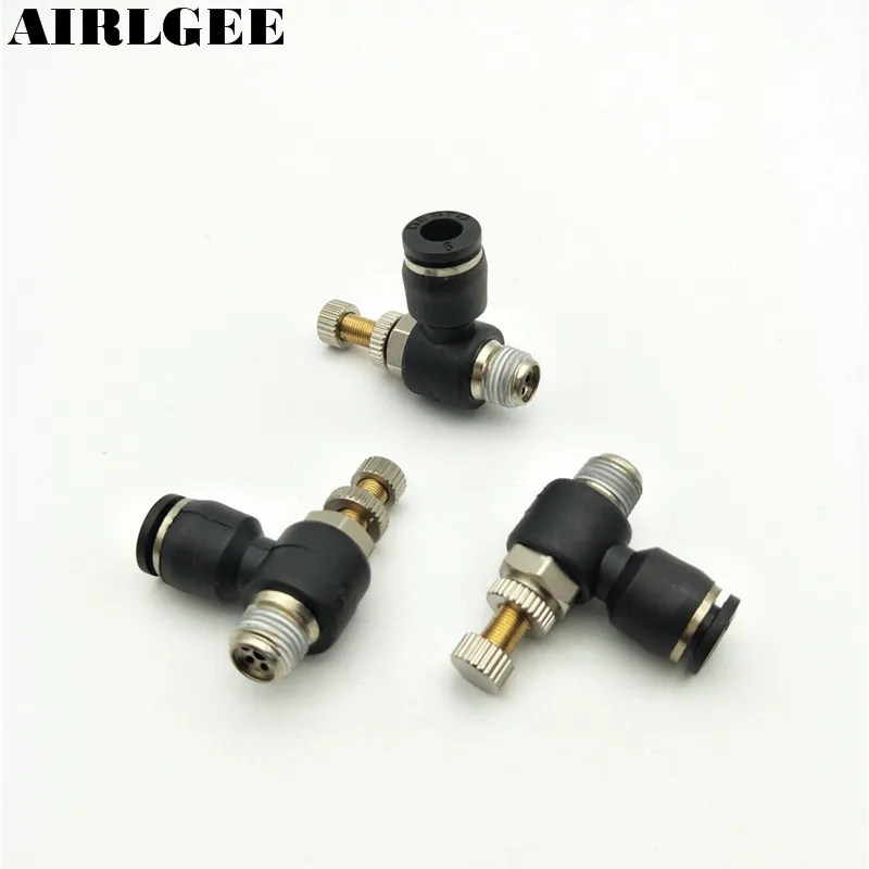 

3PCS Push In Quick Connector Elbow Pneumatic Throttle valve Speed Control Regulating valve 6mm Tube to1/8" 1/4" 1/2" Male Thread