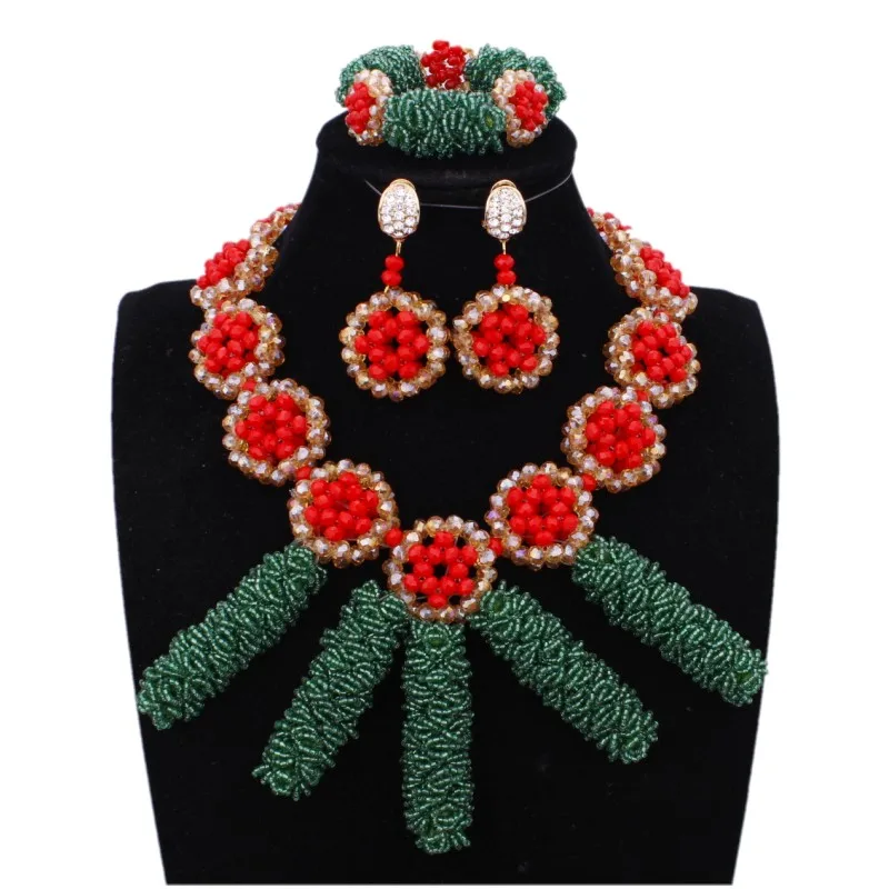 

4UJewelry Nigerian last Wedding Necklace Set Green Bold Costume African Jewellery Set Free Shipping Women Party Jewelry Set