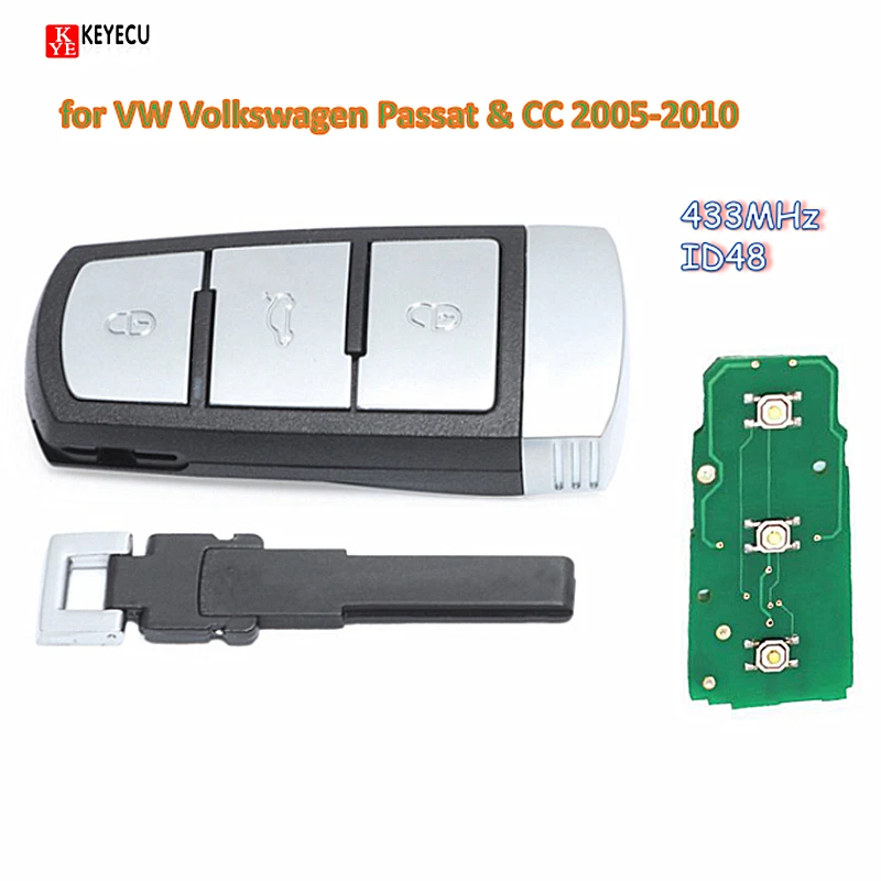 Keyecu дистанционный ключ брелок от машины 3 кнопки 433 МГц CAN ID48 чип для VW Volkswagen Passat & CC
