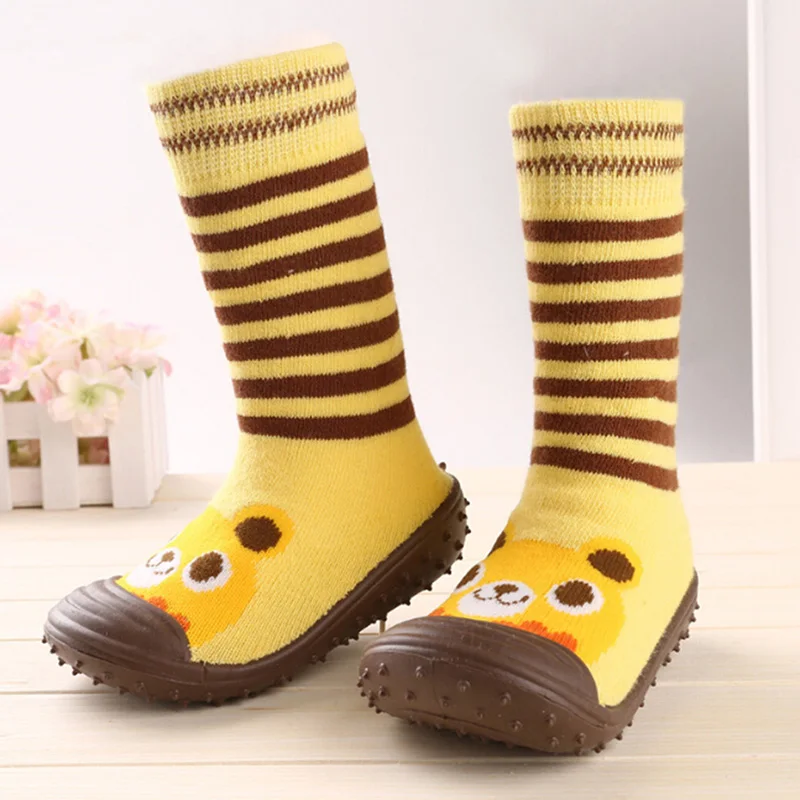 yellow Нескользящие носки для новорожденных с резиновой подошвой; обувь для маленьких детей; хлопковые носки для маленьких мальчиков и девочек - Цвет: yellow