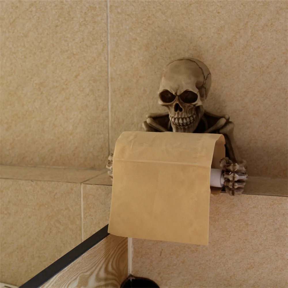 Череп держатель рулона туалетной бумаги полотенца настенное крепление Bone сухой Скелет Ванная комната Декор маленькая ткань коробки керамика