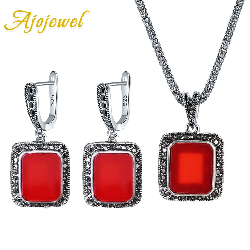 

Ajojewel Black CZ Square Stone Pendant Necklace and Earrings Vintage Jewelry Sets For Women 2019 Bijoux Femme