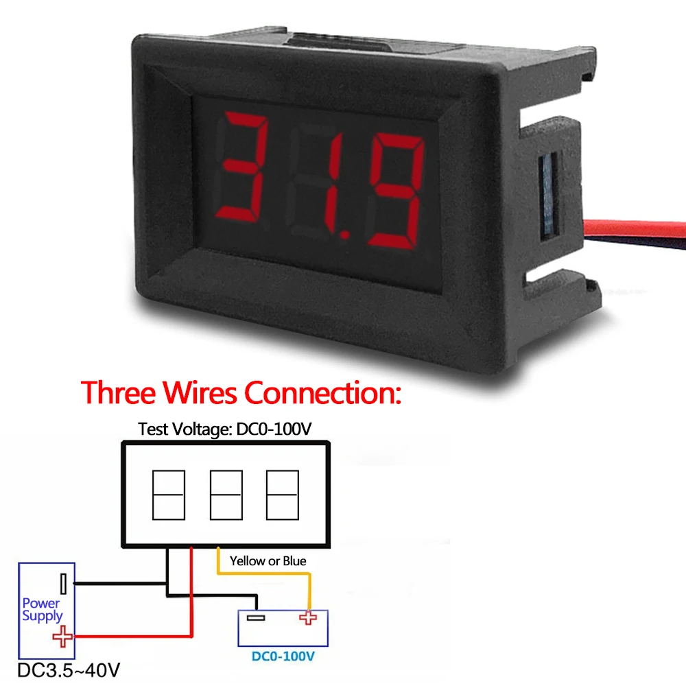 Three Wires 0,36 дюймов Мини цифровой вольтметр Амперметр постоянного тока 100 в вольтметр измеритель тока тестер светодиодный дисплей - Цвет: Three Wires