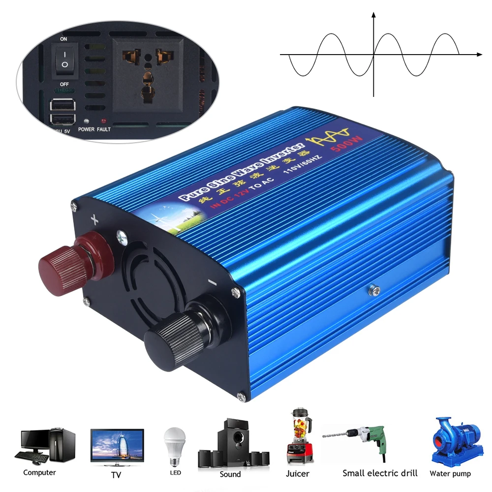 ZHST 500 Вт DC12V к AC220V 50 Гц автомобильный чистый синусоидальный инвертор усилитель
