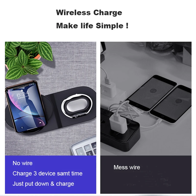3 в 1 Быстрое беспроводное зарядное устройство для Apple Watch iWatch 1 2 3 4 5 Airpods QI Беспроводное зарядное устройство док-станция для iPhone 11 Pro XR XS MAX