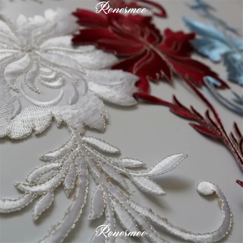 1Pc Long Floral White Black Blue Applique Clothing Embroidery Patch Fabric Sticker Iron On Patch Craft Sewing Repair 42X16cm