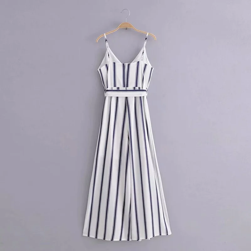 Женский шифоновый комбинезон в полоску элегантный с широкими штанинами и