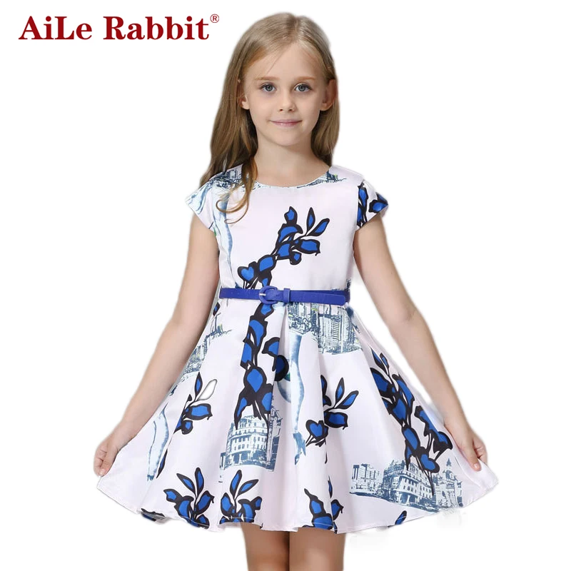 AiLe Rabbit/Новинка; летнее платье с короткими рукавами для девочек; платье для девочек с героями мультфильмов; детское платье принцессы; детская одежда из белого хлопка; k1