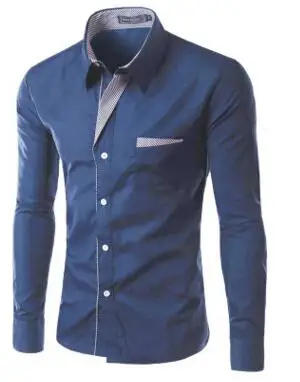 Royal blue Брендовая Новая Осенняя мужская рубашка, мужская рубашка, Мужская модная Повседневная рубашка с длинным рукавом, деловая официальная рубашка camisa social masculina - Цвет: Royal blue
