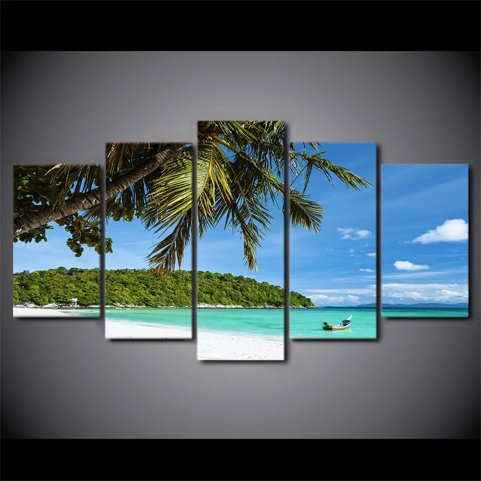 HD с 5 шт. холсте тропический остров живопись модульное Настенное панно для