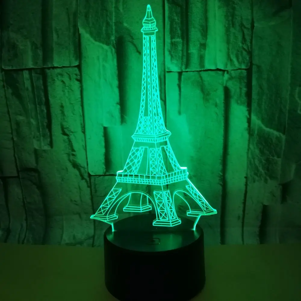 Цветная 3d лампа с Эйфелевой башней креативное зрение стерео Светодиодная
