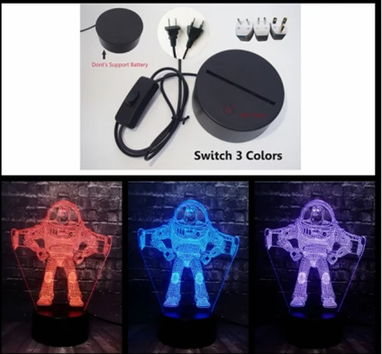 Switch 3 Color Новинка, 3D мультфильм, 7 цветов, меняющий сказку игрушек, Базз, светильник, новогодний блеск, светодиодный, Домашний Настольный Декор, USB База, Ночной светильник, подарок на день рождения - Испускаемый цвет: Switch 3 Color