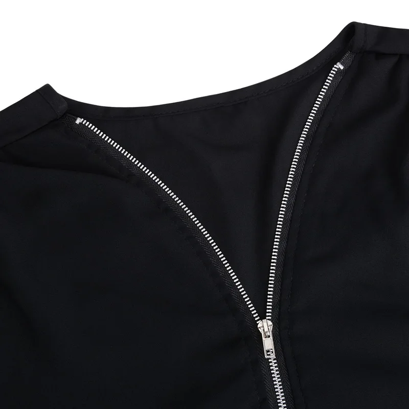 4XL 5XL топ размера плюс женские Сексуальные Топы повседневные уличные свободные блузки с рукавом до локтя и v-образным вырезом на молнии Летние шифоновые блузки рубашки