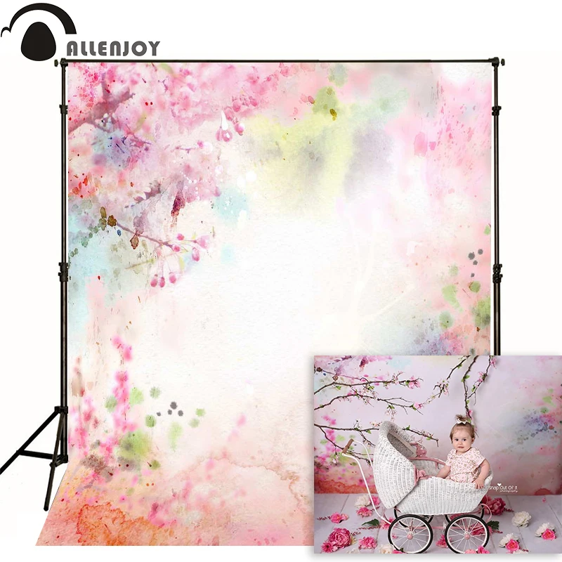 Allenjoy photography backdrops Watercolor pink hand-drawn fantasy photo background lovely newborn baby photocall spring flower allenjoy photography backdrops background stage dancers pink green bokeh watercolor baby shower newborn props spring princess
