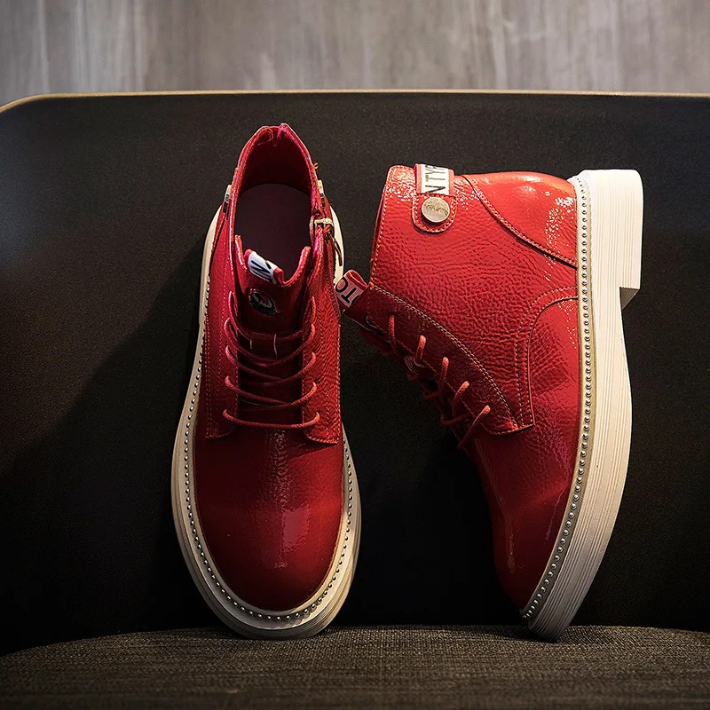 Толстая подошва из лакированной кожи в западном стиле botines на шнуровке с