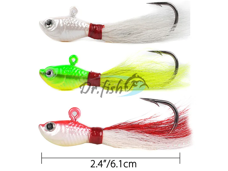 Dr. Fish Lot 3 Bucktail Jigs морские приманки морские рыболовные жесткие приманки тонущий крючок длинное литье 14 г 24 г 56 г для пресноводной рыбалки - Цвет: Red-Yellow-White14g