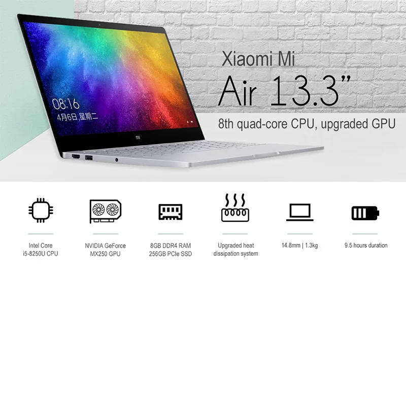 Xiaomi Mi ноутбук Air 13 3 Windows 10 Intel Core i7 i5 четырехъядерный 2 5 ГГц 8 ГБ ОЗУ 256 SSD датчик