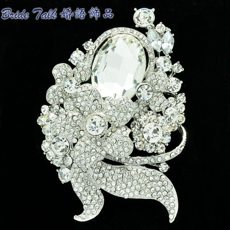 Женская Брошь В Виде Цветка и листьев со стразами|rhinestone crystal brooch|crystal broochflower brooch |
