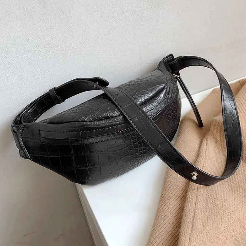 Модные женские нагрудные сумки New Trend Crocodile Messenger Сумка из искусственной кожи Fanny Pack Женские сумки на ремне с бананом - Цвет: Black Chest Bag