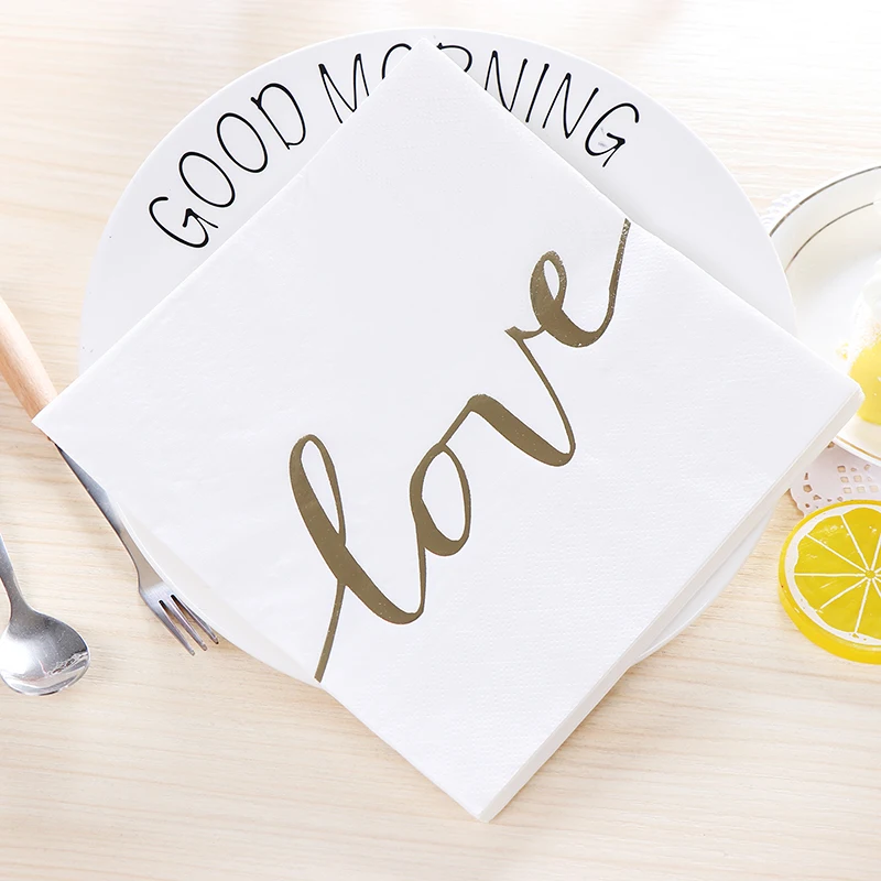 Love Gold Glitter Disposable Party Tableware Decoupage Paper Napkins Wedding Bridal Shower Decorations 33cm*33cm 16 Sheets | Дом и сад