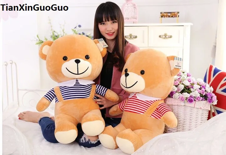 Большой плюшевый мишка 60 см мягкая подушка в полоску подарок на день рождения s0030